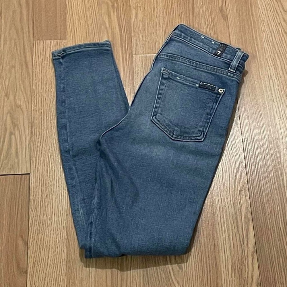 7 for All Mankind Women 25 Blue Luxe Vintage High Waist Skinny Jeans Silver Tape